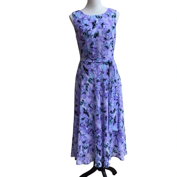 Evan Picone Black Label Floral Purple Sleeveless Midi Dress - Picture 1 of 11